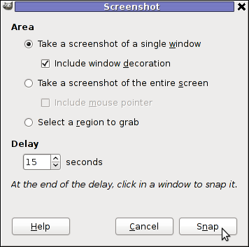 GIMP Screenshot 15 seconds delay GIMP window screenshot