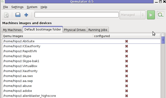 Qemulator 0.5 - Qemu GUI Screenshot Debian Squeeze