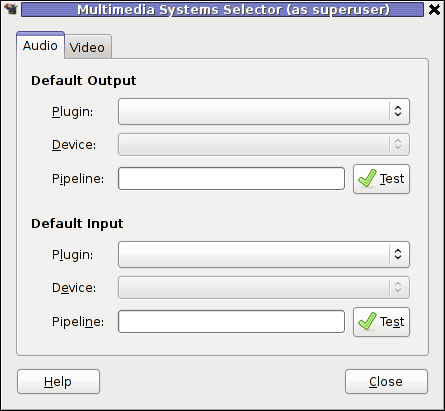 Screenshot gstreamer Multimedia System Selector