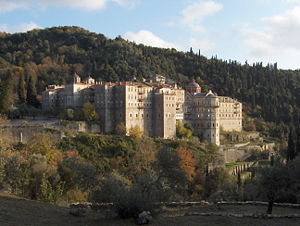 Zograph Monastery Holy Mount Athos complex distant picture