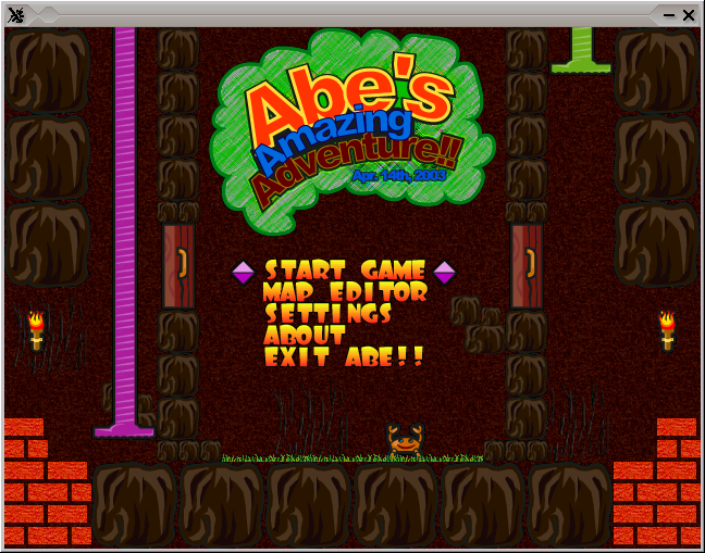 Abe's Amazing Adventure Game menu screenshot, A Dangerous Dave like Linux arcade game