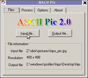 ASCII Pic 2.0 JPG PNG GIF to ASCII text MS Windows Convertor screenshot