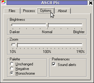 ASCII Pic 2.0 Windows picture to ASCII Program options screenshot