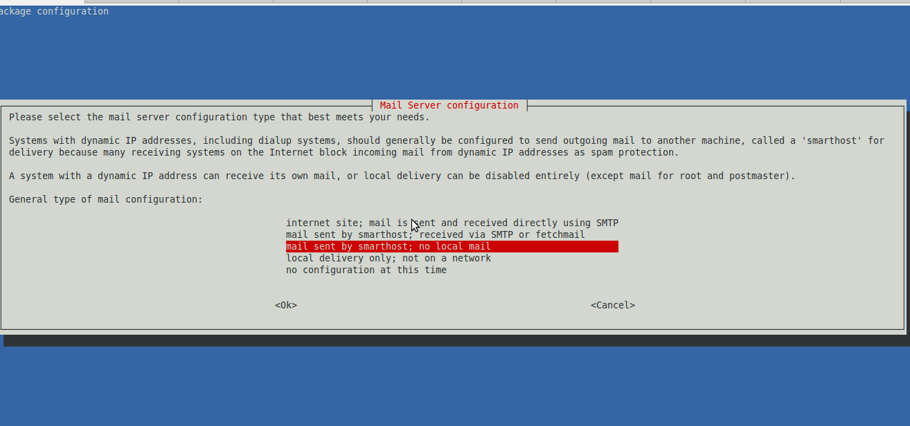 Debian Exim relay smtp config screenshot