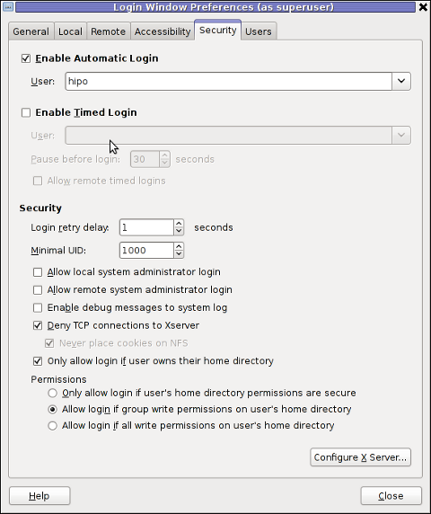 enable GNOME automatic login using gdm, gdmsetup screenshot