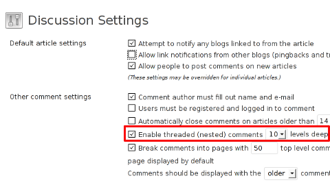 Enable Nested Comments Wordpress default wp comments enable reply functionality screenshot