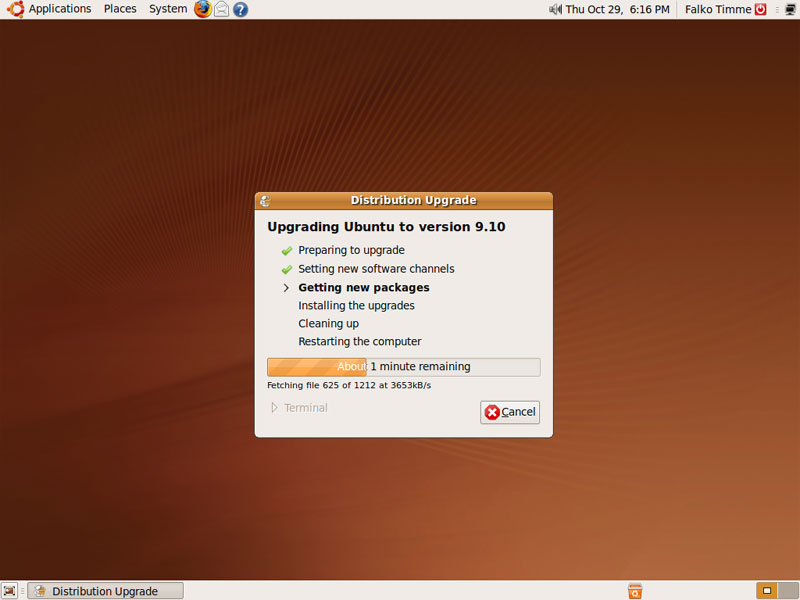 Getting new packages screen Ubuntu Update procedure