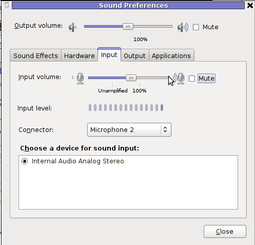 GNOME sound preferences unmute mic linux