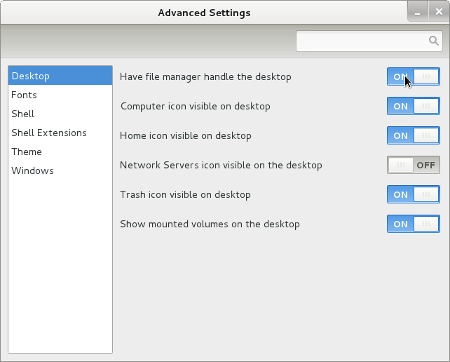 gnome-tweak-tool Debian wheezy/Sid GNU Linux screenshot handle desktop on