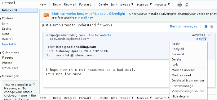 Hotmail View Email Headers Screenshot