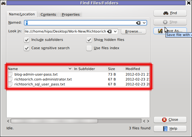 Screenshot find content in multiple files and folders recursively kfind kde gui program