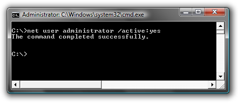 Net user show administrator Windows 7 command
