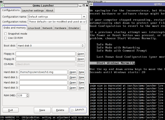 QEMU-Launcher Debian Squeeze Screenshot
