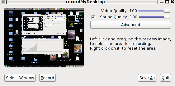 RecordMyDesktop GTK interface entry screen