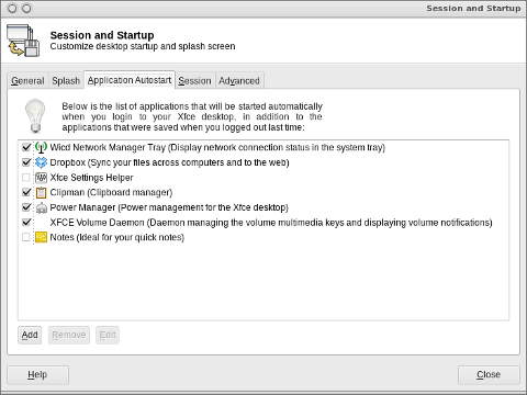 XFce session manager Xubuntu Linux screenshot