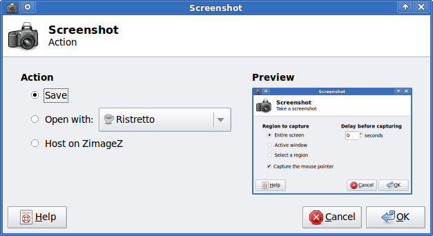 XFCE screenshooter Slackware Linux action Save