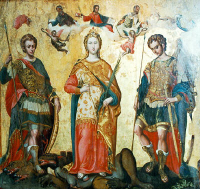 . ni ,   .   XVI .     .    Antivouniotissa  . Sts. Serge, Bacchus and Justine by Michael Damaskinos. Source hellenica.de