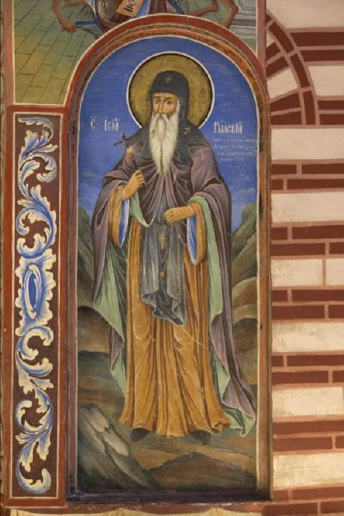 Св. Иван Рилски. Стенопис в Рилския манастир