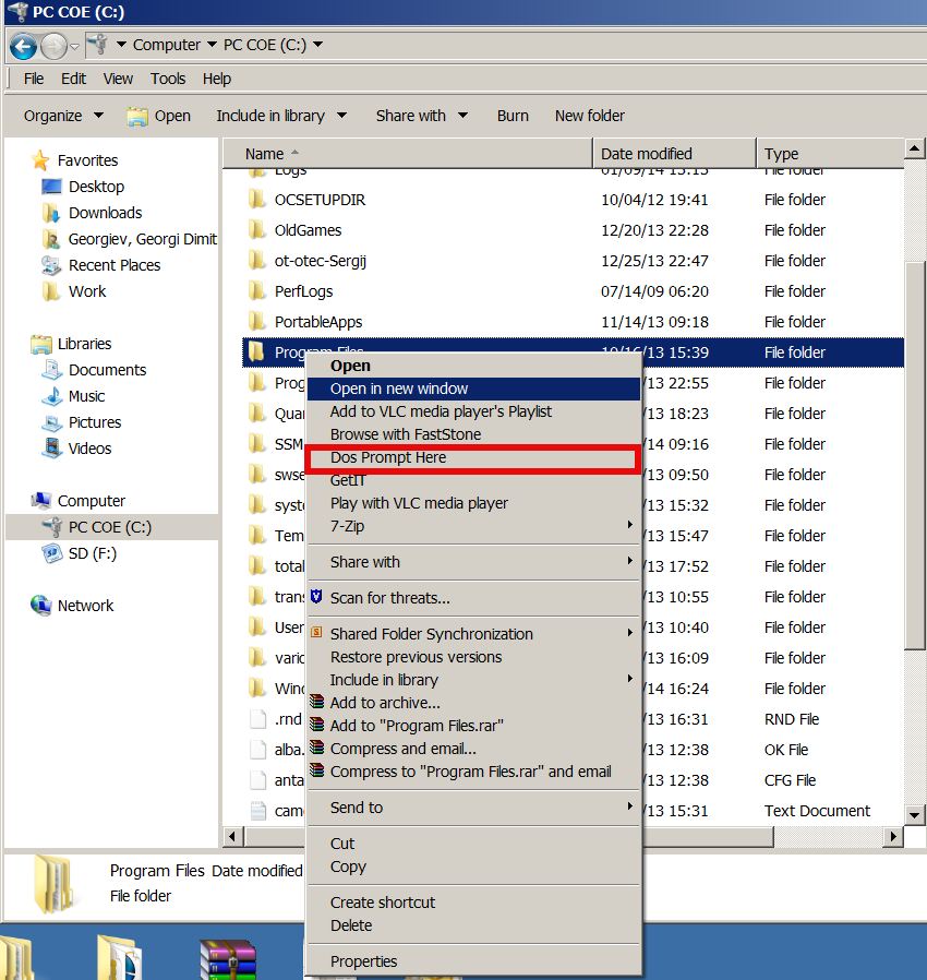 Windows explorer open program files or any specific directory in windows command line