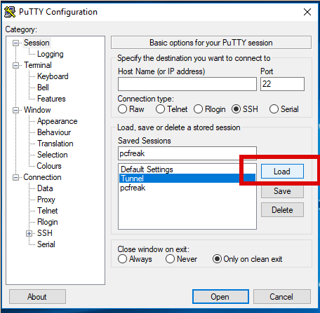 putty configuration for windows 10