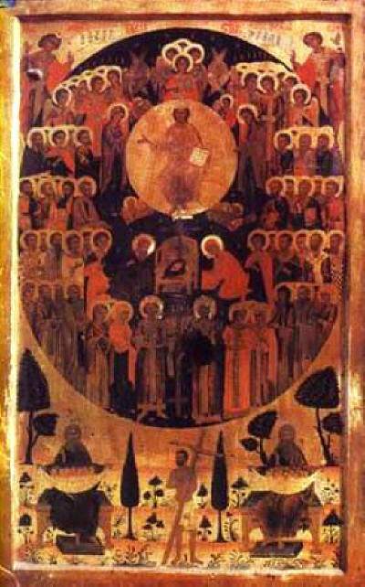 Икона от 17 век на Вси светии, от Светогорския манастир "Св. Георги Зограф". 
