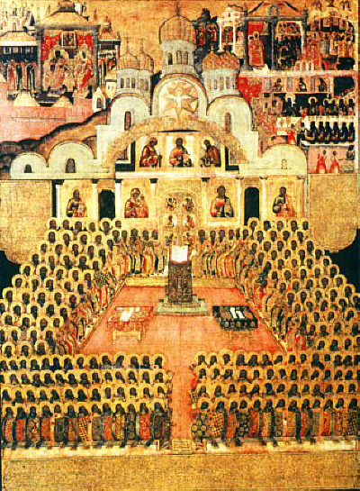 Седмият вселенски събор. икона от XVII в. от Новодевическия манастир в Русия. Източник:  www.xxc.ru/orthodox