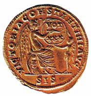 Бронзова монета на св. Константин Велики (ІV в.). Намерена в Несебър