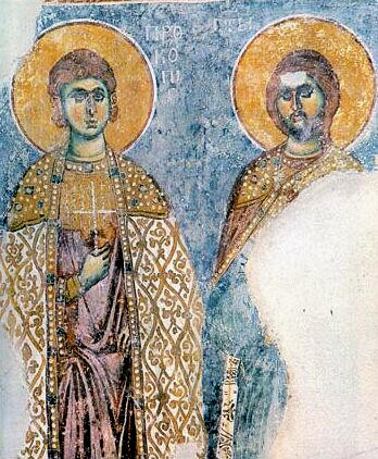 Св. Прокопий и Артемий. Фреска от XIII в. в Жичкия манастир в Сърбия