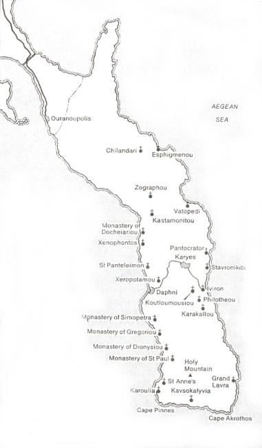 РљР°СЂС‚Р° РЅР° РЎРІРµС‚Р° Р“РѕСЂР°. Map of Mount Athos