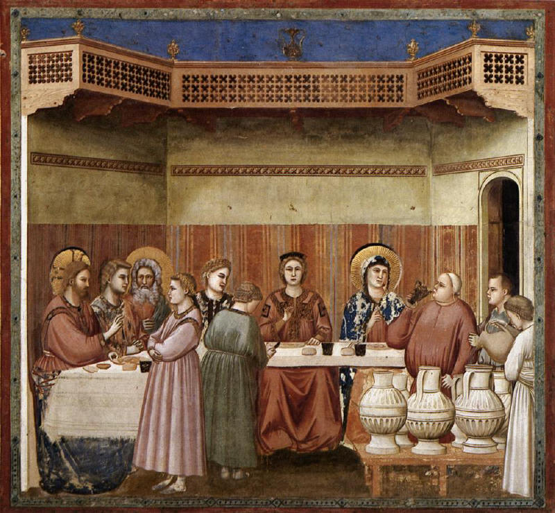 "РЎРІР°С‚Р±Р°С‚Р° РІ РљР°РЅР°". Р¤СЂРµСЃРєР° РѕС‚ Р”Р¶РѕС‚Рѕ (1267-1337). The Wedding at Cana. Fresco by Giotto di Bondone in Cappella Scrovegni (Arena Chapel) in Padua, Italy