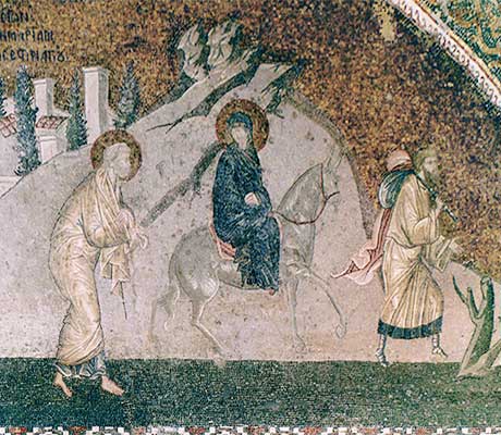 Пътуване към Витлеем. Мозайка от XIV в. от XIV в. от Църквата "Иисус Христос Спасител в Хора" в Истанбул. 