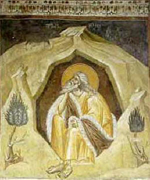 Св. пророк Илия в пещерата. Фреска от църквата в манастира Грачаница (Косово, Сърбия)