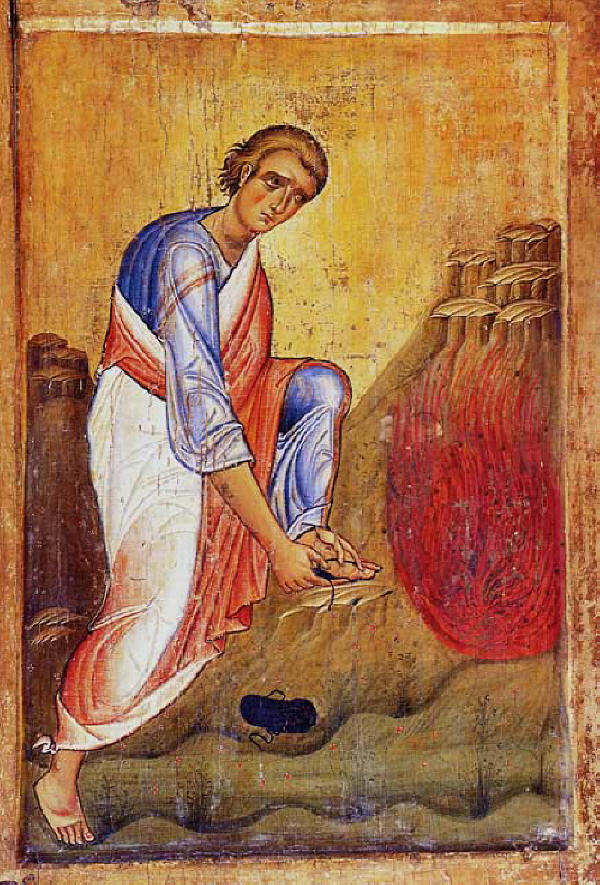 Св. пророк Мойсей при горящата къпина. Икона от манастира "Св. Екатерина" в Синай.