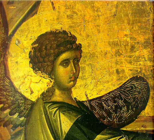 Архангел Гавриил, детайл от Благовещенска икона от 14 в. - църквата св. Климент в Охрид. Източник: soros.org.